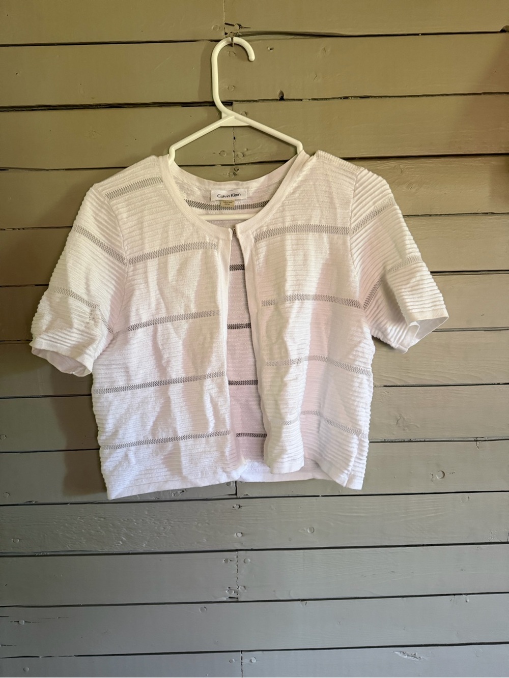 Calvin Klein White Short-Sleeve Open-Front Textured Top
